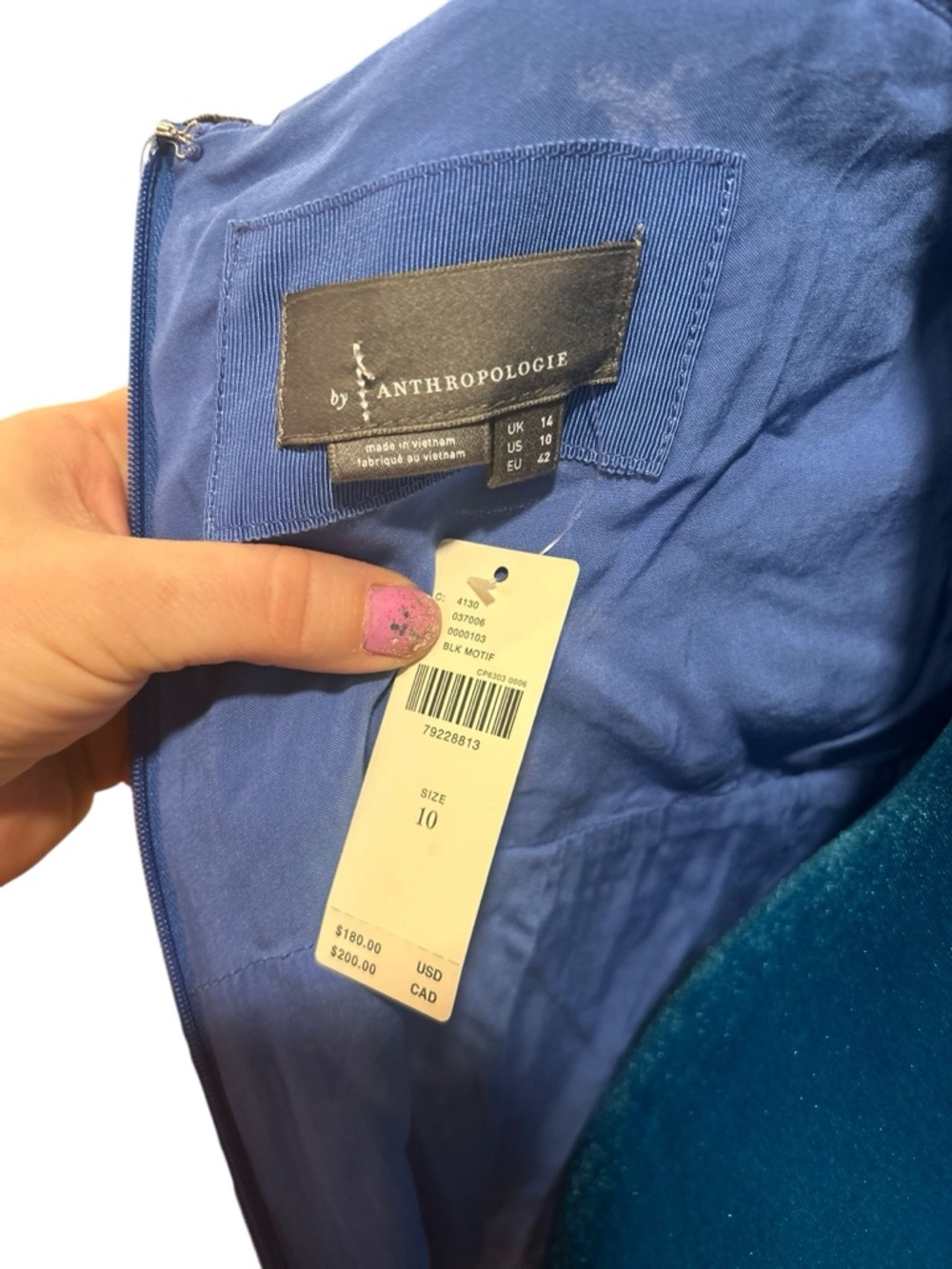 Anthropologie Velvet Burnout Dress Cobalt Blue Open Back mock Neck mini dress - Picture 5 of 6